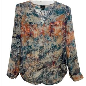 Mossimo Sheer Colorful Watercolor Blouse Size XS